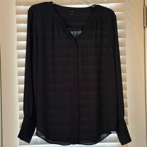 Ann Taylor Classic Black Button Down Sheer Blouse
